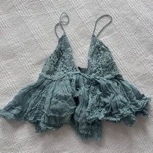 FP Lace Bralette Top in Dusty Blue